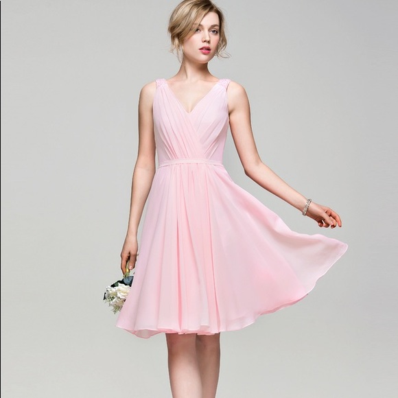 JJs House Dresses & Skirts - A-line V-neck Knee-Length Chiffon Bridesmaid Dress
